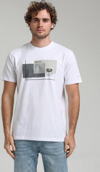 Bisiklet Yaka Beyaz Regular Custom Tişört 23SSM20294