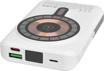 S-link M1029 10000mAh Magsafe 15W HSC22.5W+PD20W+QC3.0 Beyaz LCD Taşınabilir Şarj Cihazı Powerbank