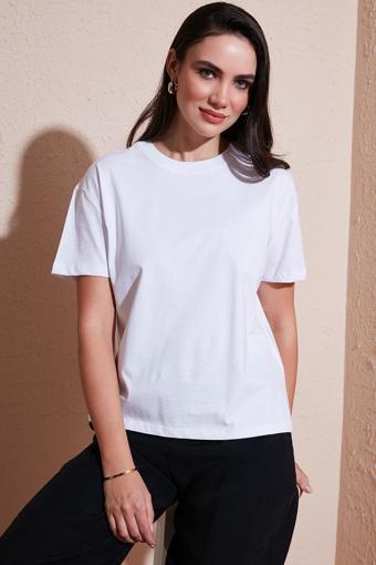 Lela Pamuklu Oversize Fit Bisiklet Yaka Bayan T Shirt 5866097 EKRU