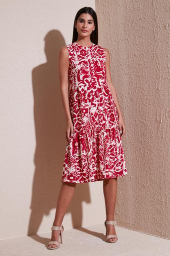 Lela Desenli Regular Fit Kolsuz Bayan Elbise 5865731 BORDO