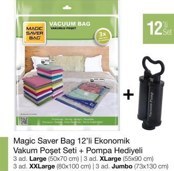 Magic Saver Bag 12’Li Eko Vakumlu Poşet Set+Pompa Hediyeli