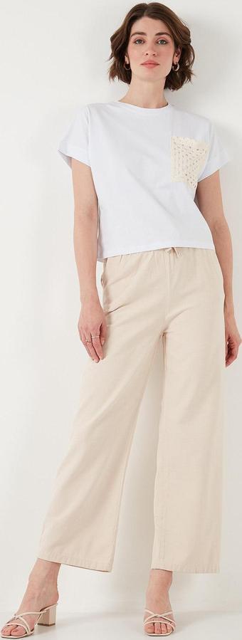 Lela Pamuklu Relaxed Fit Yüksek Bel Bol Paça Bayan Pantolon 668YP5118 TAŞ