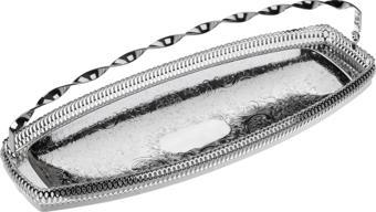 Queen Anne İngiliz Gümüşü Saplı Oval Kurabiyelik 40 x 15 cm  