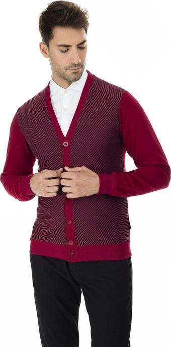 Buratti Slim Fit V Yaka Erkek Hırka 456405 BORDO