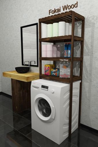 Fokai Wood Qualıty Dark - Çamaşır Makinesi İçin Ahşap Banyo Rafı