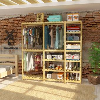 Fokai Wood Lıllı - Açık Ahşap Elbise Askısı Raf Sistemi Gardırop