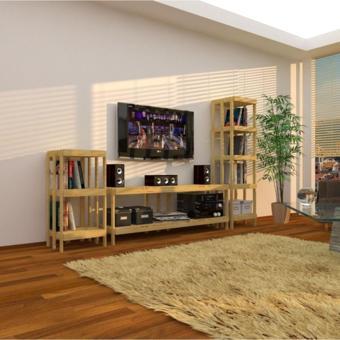 Fokai Wood Midia - Açık Ahşap Medya Ünitesi Ve Kitaplık