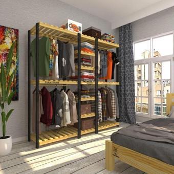 Fokai Wood Negro Quatro Grande Açık Ahşap Elbise Askısı Raf Sistemi Gardırop
