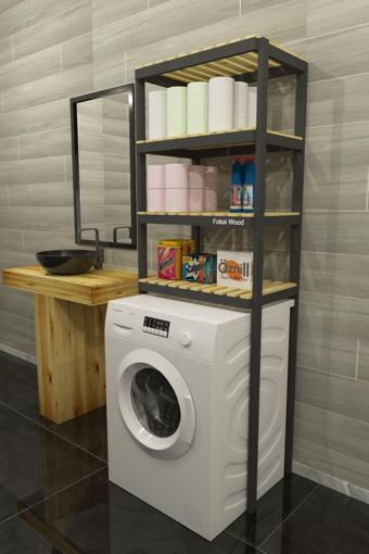 Fokai Wood Qualıty Black - Çamaşır Makinesi Ahşap Banyo Rafı