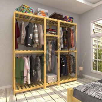 Fokai Wood Reinha - Açık Ahşap Elbise Askısı Raf Sistemi Gardırop