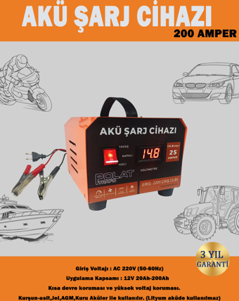 Polat 12 Volt 10-200 Amper Akü Şarj Cihazı