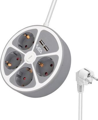 Vea VE-G604YU 4'lü 2 USB’li Anahtarlı 1.5 Metre Grup Priz