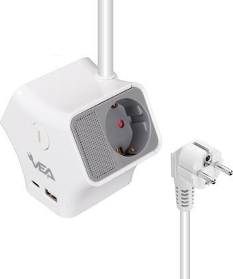 Vea VE-G903YC 3'lü USB+ Type-C Girişli Anahtarlı 1.5 Metre Grup Priz
