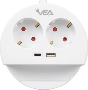 VE- G1102C 2'li USB+ Type-C Girişli Anahtarlı 1.5 Metre Grup Priz