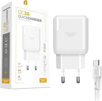 Powerway QCT30 18 Watt 3 Amper Type-C Kablolu Hızlı Şarj Aleti Seti