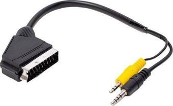 Uydu Alıcısı AV Kablo 3.5 Mm Stereo Erkek-Scart Kablo 35 Cm Uzun-Kısa Jack Bir Arada