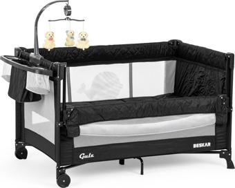 Gulz Beskar Anne Yanı Sallanır Cibinlikli Dönenceli Alt Açmalı Oyun Parkı Bebek Beşik 70X120 cm