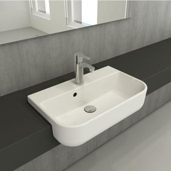 Turkuaz Duru Yarım Tezgah Üstü Lavabo 56X43 Cm Beyaz