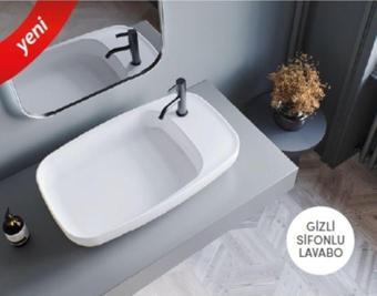 Turkuaz Nova Tezgahüstü Lavabo 70X42 Cm (Gizli Sifonlu) Beyaz
