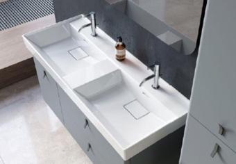 Turkuaz Sharp Etajerli Lavabo 120X48 Cm (Çift Hazneli Çift Batarya Delikli) Beyaz