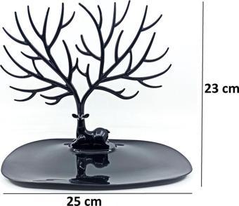 3B Trend Geyik Tasarımlı Takı Yüzük Küpe Standı Mücevher Organizeri Siyah