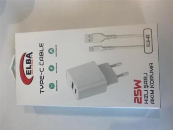 ELBA ELB-43 25W 2li USB Başlık TYPE-C Kablolu Set Hızlı Şarj Akım Koruma