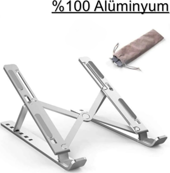 Aliminyum Ayarlı Laptop Macbook Notebook Uyumlu Stand Laptop Yükseltici Tablet Standı Gümüş