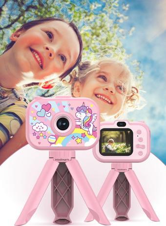 Wodimark Dijital Fotoğraf Makinesi Çocuk Mini 1080P Hd Kamera Selfie Tripotlu Video Kayıt Çocuk Kamerası Eğit