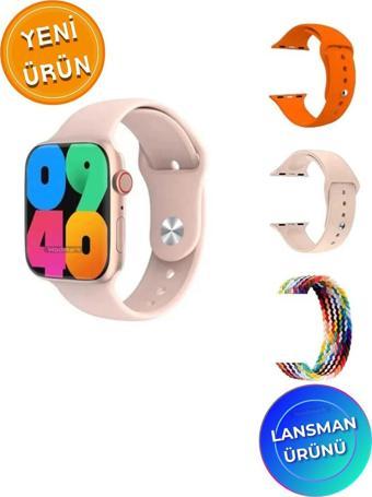 Wodimark W-Sq9 Mini Akıllı Saat | 3 Kordon, Rose Gold Kasa, Arama, Mesaj Bildirimleri, Spor Sağlık Takibi