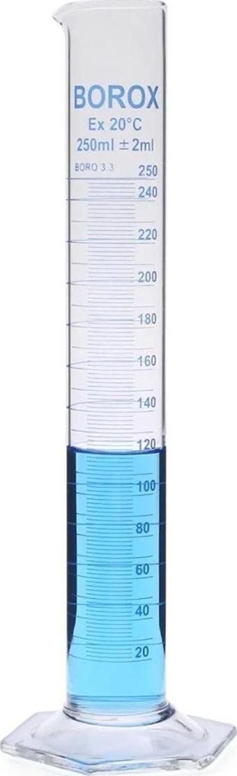 Borox Cam Mezür 250 ml Uzun Form Dereceli Silindir Mavi Skala