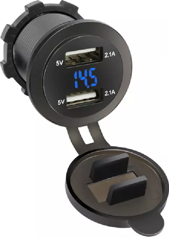 Voltmetreli USB Portu 4.2A 12V 24V Mavi Led Işıklı