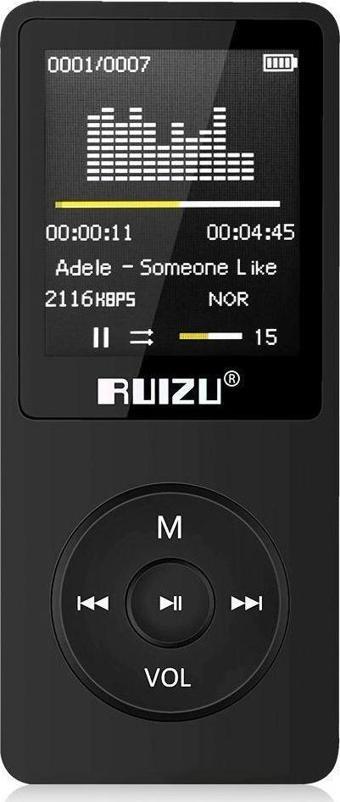 Ruizu X02 Ultra İnce MP3 Çalar 4GB FM Radyo Siyah