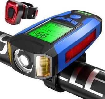 Forte Gt 3 In 1 Bisiklet El Feneri 5 Led Fonksiyonlu Km Sayaçlı Su Geçirmez Far Mavi