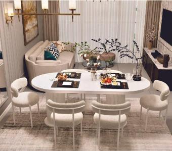 Kiyra Wood Beyaz Dekoratif Ayaklı Elips Mutfak Yemek Masası 140x90 cm