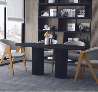 Kiyra Wood Kahve Dekoratif Ayaklı Elips Mutfak Yemek Masası 90x180 cm