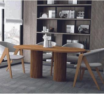 Kiyra Wood Kahve Dekoratif Ayaklı Elips Mutfak Yemek Masası 90x180 cm