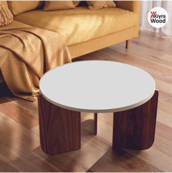 Kiyra Wood Orta Sehpa 90 Cm, Bohem - Beyaz & Ceviz 40x60 cm