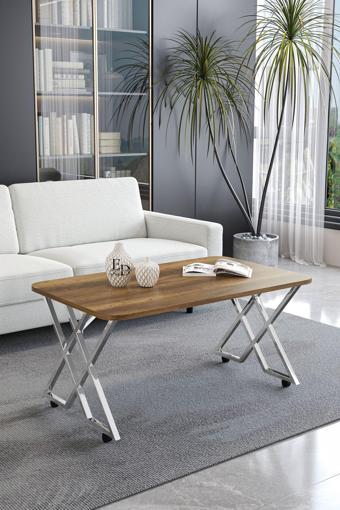 ED Efelez Design Milano Tekerlekli Orta Sehpa Gümüş Metal - Barok Tabla