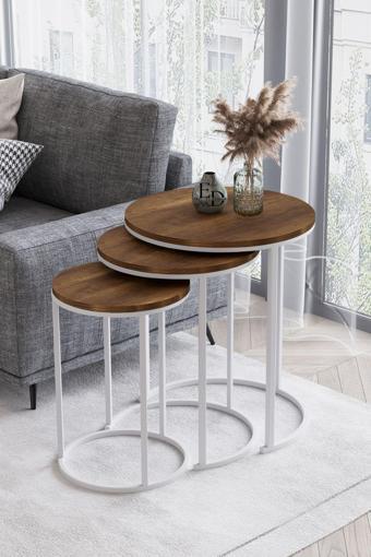 ED Efelez Design Paris 3'lü C Zigon Sehpa Beyaz Metal - Barok Tabla