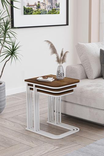 ED Efelez Design Lyon 3'lü C Zigon Sehpa Beyaz Metal - Barok Tabla