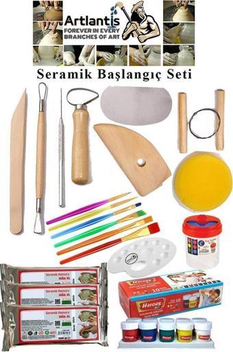 Seramik Başlangıç Boyama Seti 29 Parça 1 Paket Kil Hamuru Fırça Palet Akrilik Boya Modelaj Modelleme Heykel Ebeşuar