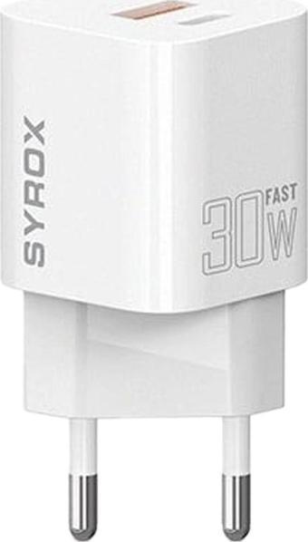 Syrox PDQ30B 30W PD QC 4.0 1xUSB-A + 1xType-C Port Çıkışlı Şarj Cihazı - Beyaz