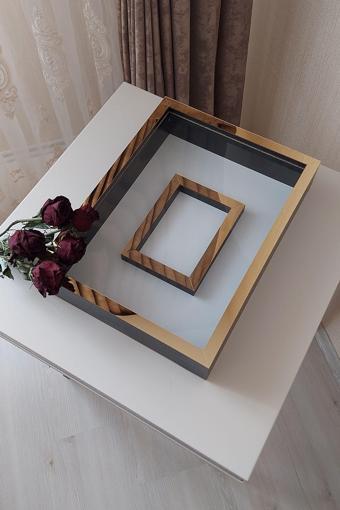 Verda Çerçeve 30X40 Cm Siyah-Gold Fotoğraf Bölümlü Gül Saklama Anı Çerçevesi-6 Cm Anı Çerçevesi Gül Kutusu