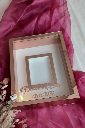Verda Çerçeve 30X40 Cm Rosegold Lüx Tasarım Ledli Fotoğraf Bölümlü Gül Kutusu Anı Çerçevesi! Ayna Çerçeve!