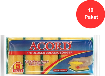 Acord 5 li Oluklu Bulaşık Süngeri 10 Paket