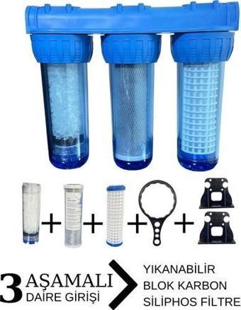 10'' Sliphos Filtreli 3'lü Daire ve Bina Girişi Filtre Kabı