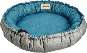 Petzz Sunflower Çift Taraflı Peluş Kedi ve Köpek Yatağı Gri/Mavi 85 Cm