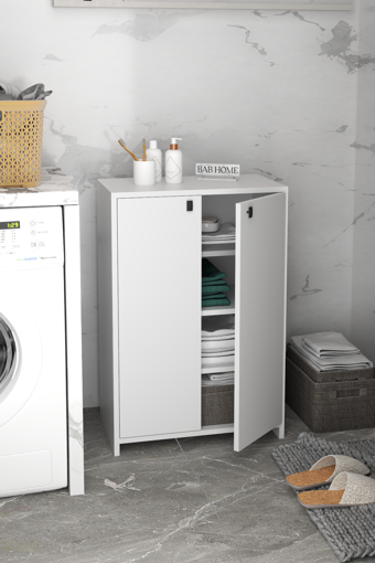 2 Kapaklı 4 Raflı Pratik ve Modern Banyo Dolabı Havlu Dolabı Beyaz - Beyaz