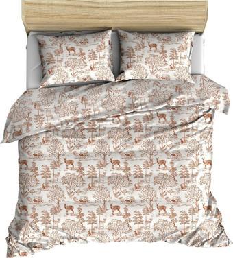 Maki Home Yüzde Yüz Pamuk Geyik Orman Temalı 240x220 cm Battal Boy Nevresim ve 2 Yastık Kılıfı Seti