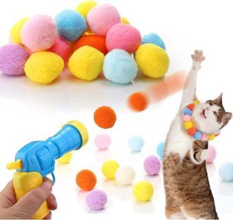 İnteraktif Kedi Oyun Tabancası - Peluş Toplarla Eğlenceli Oyun Zamanı + Ekstra Peluş Toplar